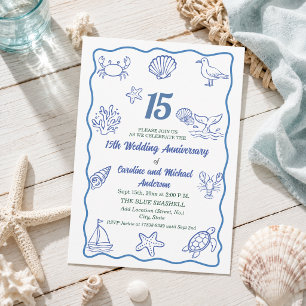 15th Wedding Anniversary Chic Hand Drawn Sea Life Invitation