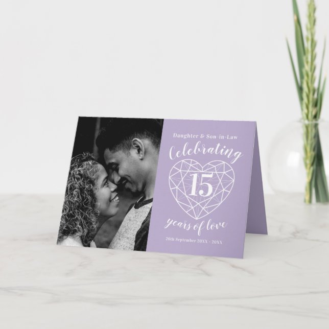 15th Wedding Anniversary crystal heart Card (Front)