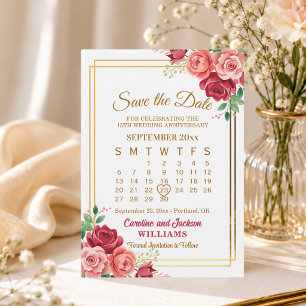 15th Wedding Anniversary Gold Frame Calendar Save The Date