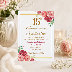 15th Wedding Anniversary Gold Frame Floral Save The Date