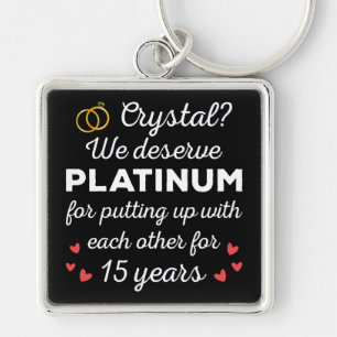 15th Wedding Anniversary I - Crystal Funny Couple Keychain