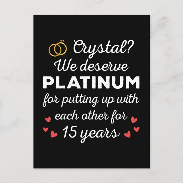 15th Wedding Anniversary I - Crystal Funny Couple Postcard (Front)