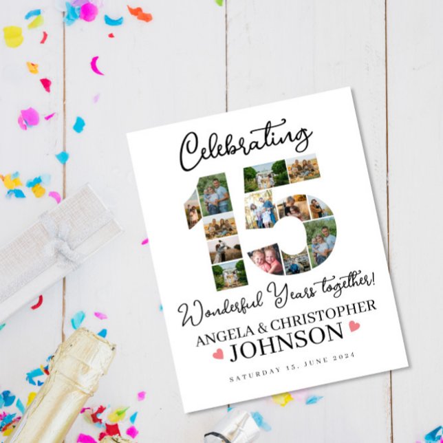 15th Wedding Anniversary Photo Collage party Sign (Creator Uploaded)
