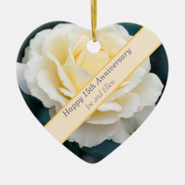 15th Wedding Anniversary, Rose Ceramic Ornament (Front)