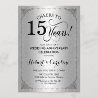 15th Wedding Anniversary - Silver Black Damask