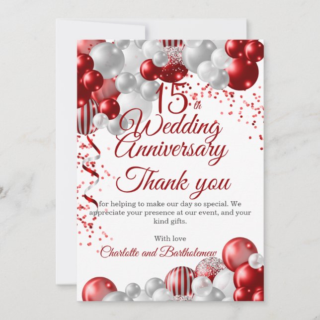 15th Wedding Anniversary Thank You Card (Front)