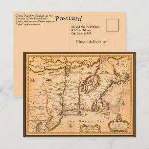 1600s New England Map Native American Settlements Postcard