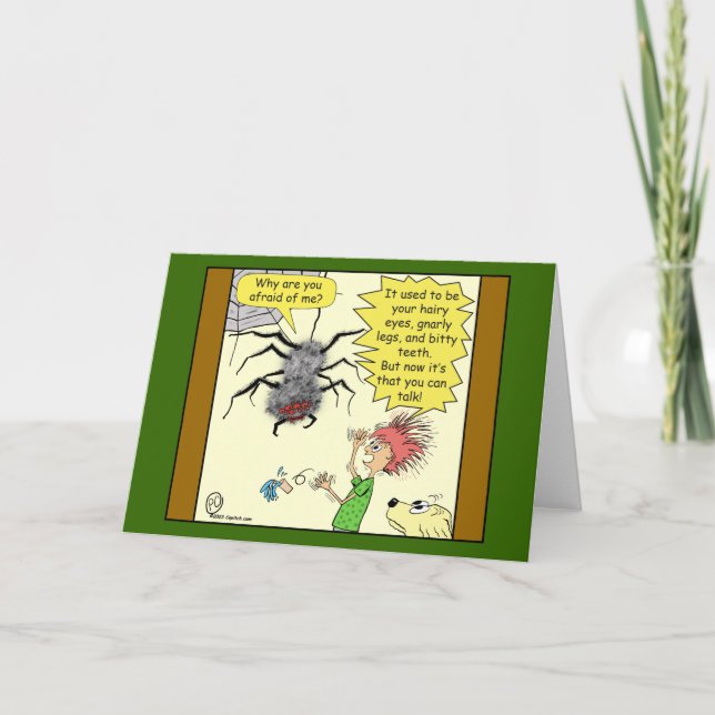 1605 Afraid Of Spiders Cartoon Note Card (Front)