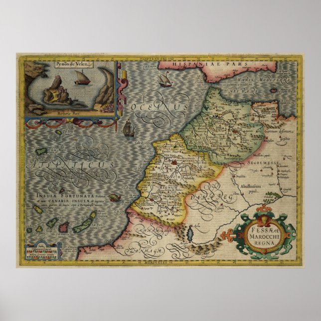 1606 Map Fez and the Kingdom of Morocco by Hondius Poster (Front)
