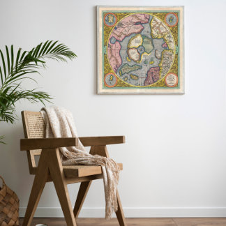 1606 Mercator Hondius Map of the Arctic Poster