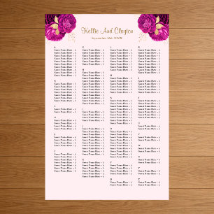160 Pink And Gold Floral Wedding Seating Chart