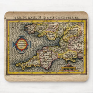 1610 Map of Cornwall, Devon, Somerset, etc... Mouse Pad