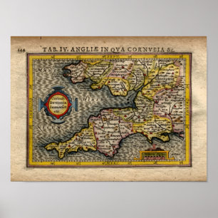 1610 Map of Cornwall, Devon, Somerset, etc... Poster