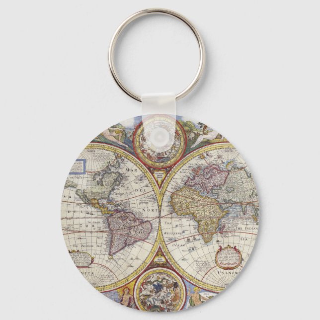 1626 Vintage World Map Keychain (Front)