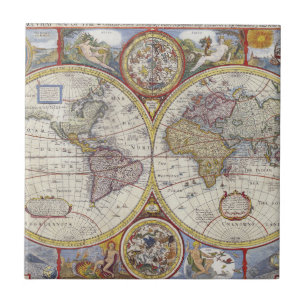 1626 Vintage World Map Tile
