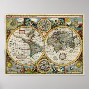1627 Vintage World Map Poster