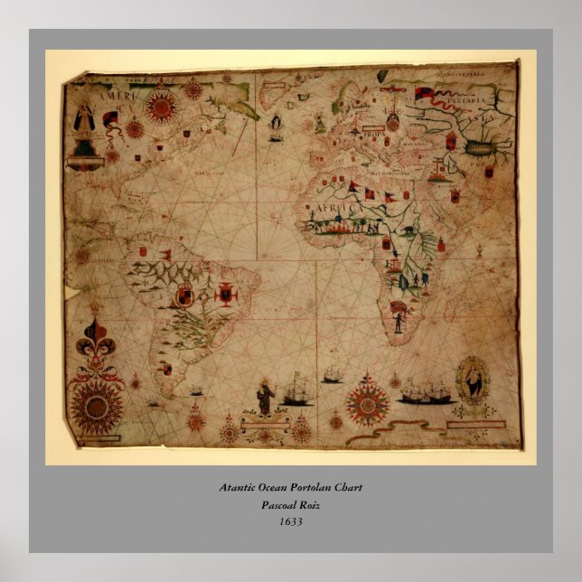 1633 Atantic Ocean Portolan Chart - Pascoal Roiz (Front)
