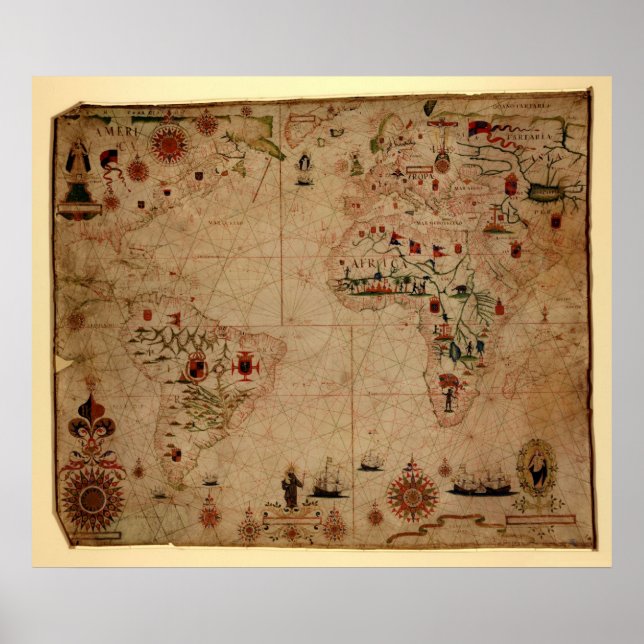 1633 Atantic Ocean Portolan Chart - Pascoal Roiz (Front)