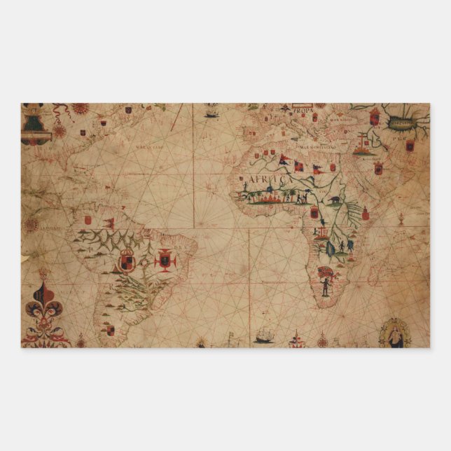 1633 Atantic Ocean Portolan Chart - Pascoal Roiz Sticker (Front)