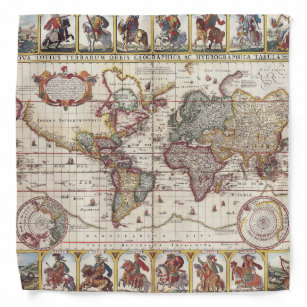 1652 Map of the World, Doncker Sea Atlas World Map Bandana