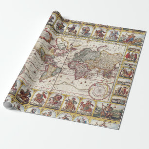 1652 Map of the World, Doncker Sea Atlas World Map Wrapping Paper