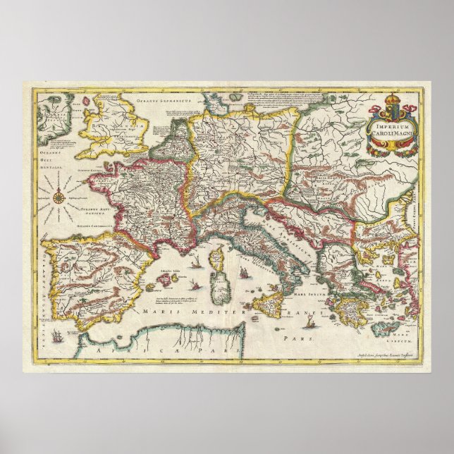 1657 Jansson Map of the Empire of Charlemagne Poster (Front)