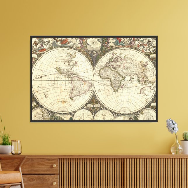 1660 World Map by Frederick de Wit Canvas Print (Insitu(LivingRoom))