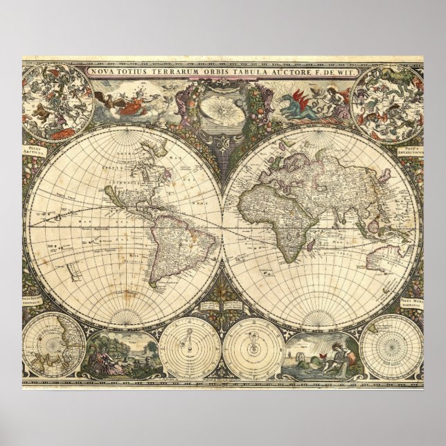 1660 World Map by Frederick de Wit Poster (Front)