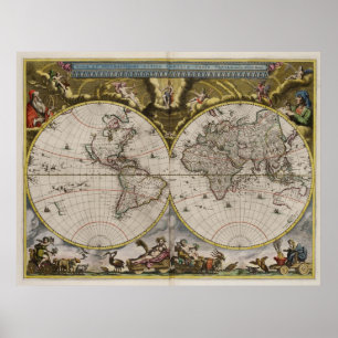 1664 Map of the World Poster