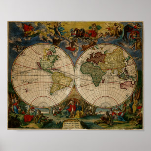 1683 Renaissance World Map Poster
