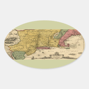 1685 Map - New Belgium, The New World, New England Oval Sticker