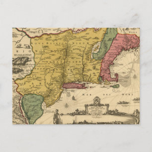 1685 Map - New Belgium, The New World, New England Postcard