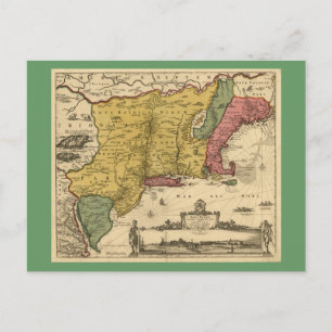 1685 Map - New Belgium, The New World, New England Postcard