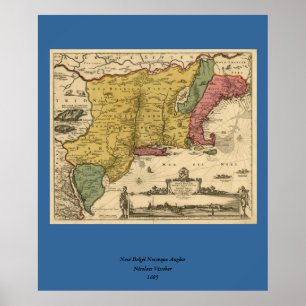 1685 Map - New Belgium, The New World, New England Poster