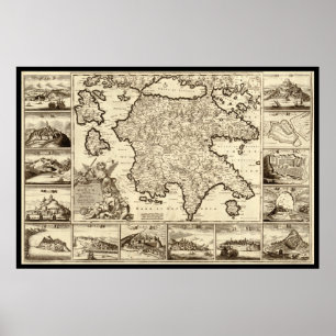 1688 Greece / Greek Peloponnesian Map Poster