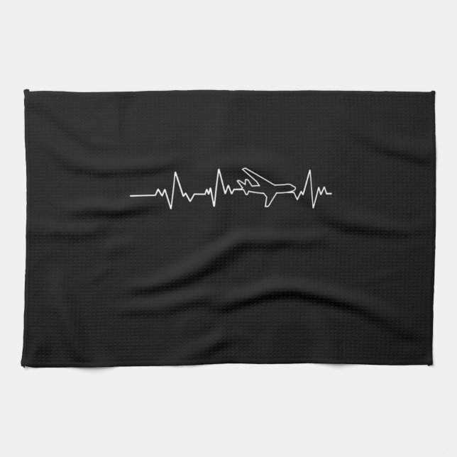 16.Airplane Heartbeat I Love Aviation Aircrafts Fa Kitchen Towel (Horizontal)