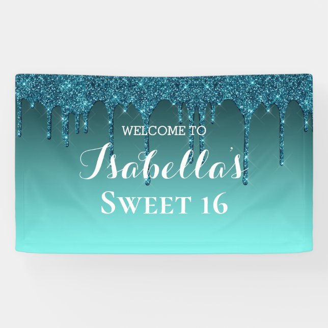 16 ans | Bannière de Parties scintillant Turquoise (Horizontal)