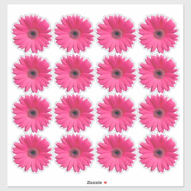 16 autocollants Kiss-Cut à fleurs de gerbera rose (Feuille)
