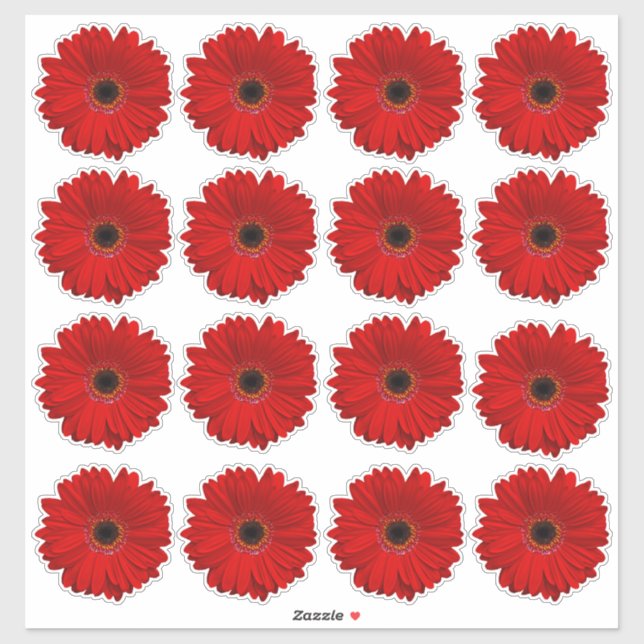 16 autocollants Kiss-Cut de fleurs de gerbera roug (Feuille)