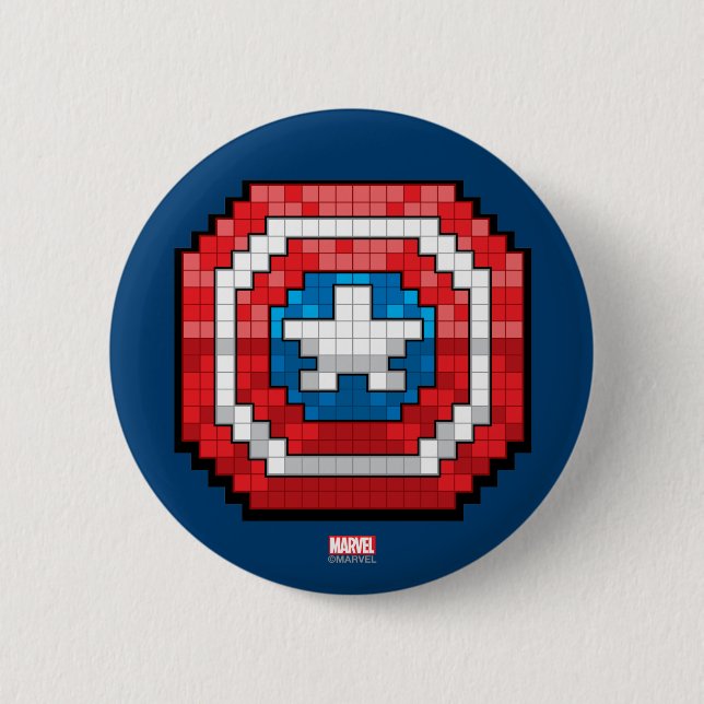 16-Bit Pixelated Captain America Shield 2 Inch Round Button (Front)