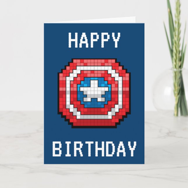 16-Bit Pixelated Captain America Shield Card (Front)