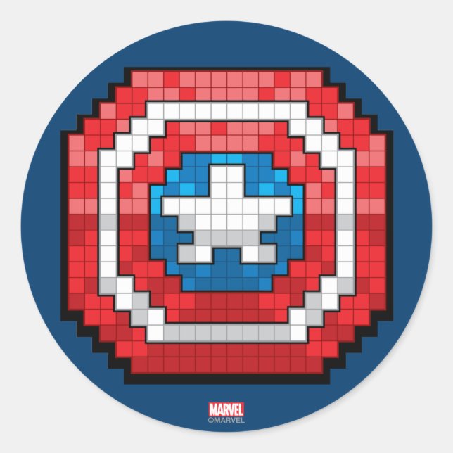 16-Bit Pixelated Captain America Shield Classic Round Sticker (Front)