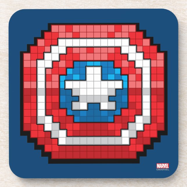 16-Bit Pixelated Captain America Shield Coaster (Front)