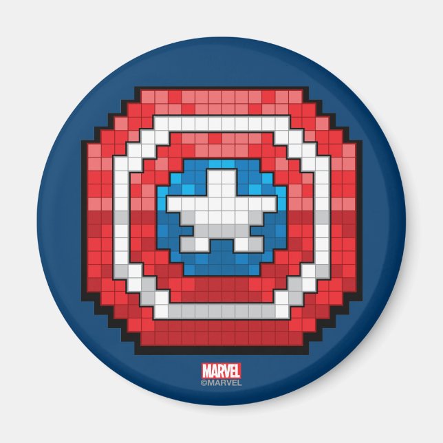 16-Bit Pixelated Captain America Shield Magnet (Front)