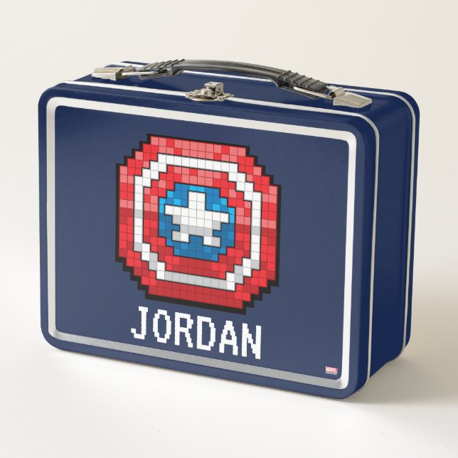 16-Bit Pixelated Captain America Shield Metal Lunch Box (Front)