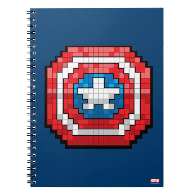 16-Bit Pixelated Captain America Shield Notebook (Front)