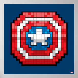 16-Bit Pixelated Captain America Shield Poster