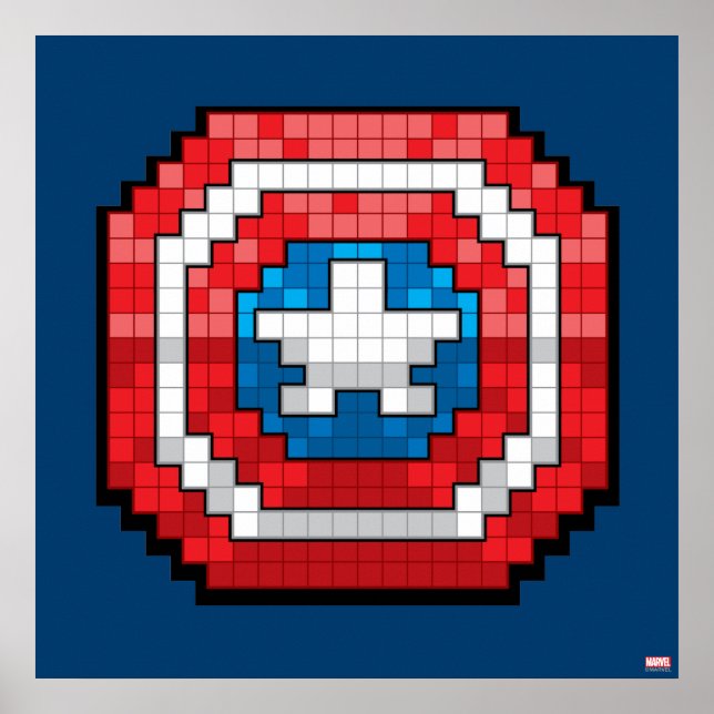 16-Bit Pixelated Captain America Shield Poster (Front)