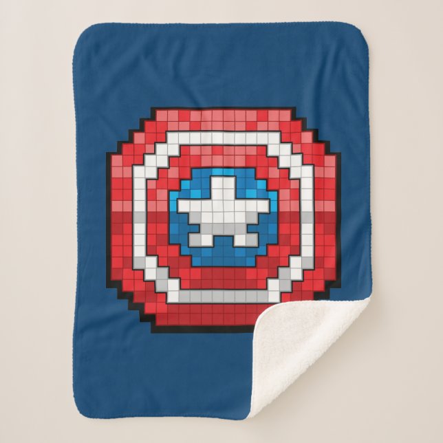16-Bit Pixelated Captain America Shield Sherpa Blanket (Front)