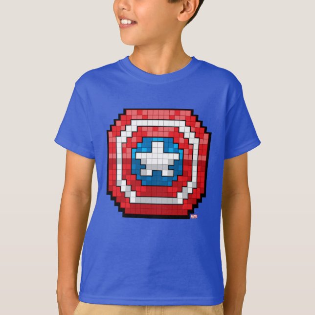 16-Bit Pixelated Captain America Shield T-Shirt (Front)